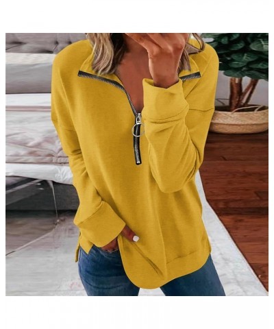 Women Solid Basic Pullover Tops Fall Fashion Quarter Zip Sweatshirts Loose Long Sleeve Pullovers Comfy Daily Tops 2-yellow $9...