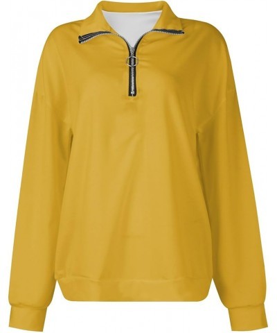 Women Solid Basic Pullover Tops Fall Fashion Quarter Zip Sweatshirts Loose Long Sleeve Pullovers Comfy Daily Tops 2-yellow $9...