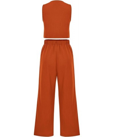 Vest and Pants Set Women 2 Piece Outfits Sleeveless V Neck Linen Copped Blazer Vest and Wide Leg Pants Suit Brunch Summer Out...