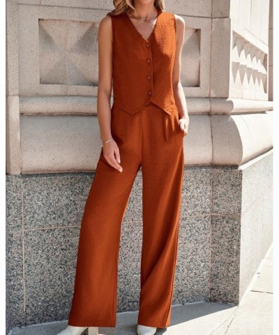 Vest and Pants Set Women 2 Piece Outfits Sleeveless V Neck Linen Copped Blazer Vest and Wide Leg Pants Suit Brunch Summer Out...