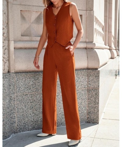 Vest and Pants Set Women 2 Piece Outfits Sleeveless V Neck Linen Copped Blazer Vest and Wide Leg Pants Suit Brunch Summer Out...