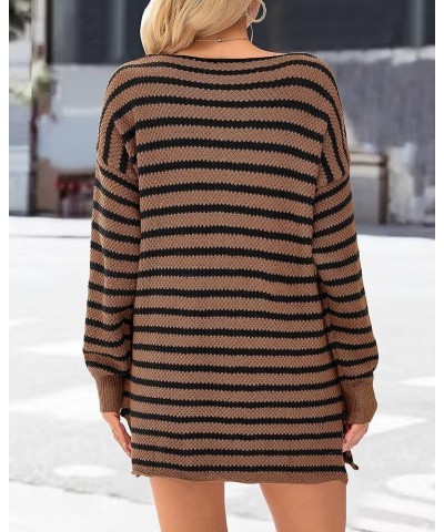 Women's 2024 Fall Winter Oversized Long Sleeve Striped Sweater Casual Crewneck Side Split Pullover Knit Tops Brown $22.27 Swe...