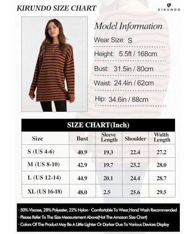 Women's 2024 Fall Winter Oversized Long Sleeve Striped Sweater Casual Crewneck Side Split Pullover Knit Tops Brown $22.27 Swe...