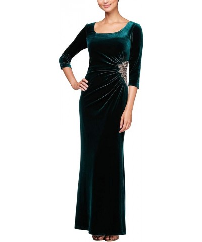 Women's Long 3/4 Sleeve Velvet Dress Forest Embellished $60.59 Dresses