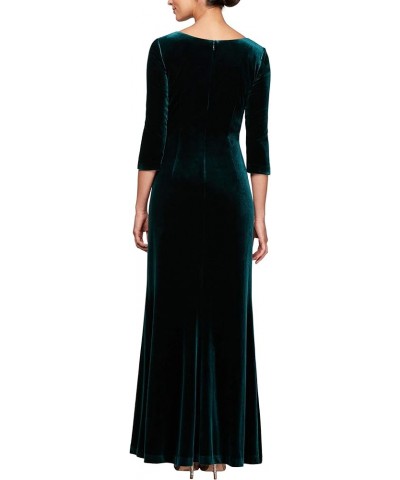 Women's Long 3/4 Sleeve Velvet Dress Forest Embellished $60.59 Dresses