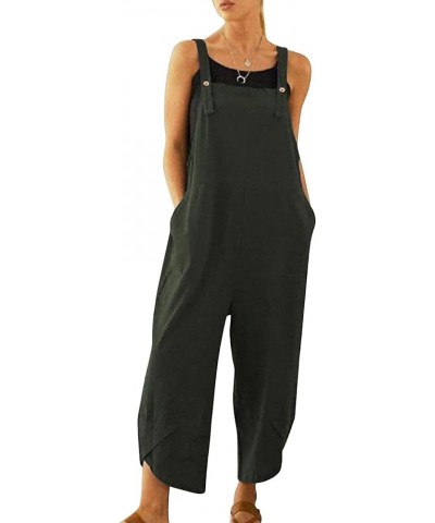 Women's Casual Cotton Bib Overalls Loose Baggy Wide Leg Jumpsuits with Pockets Green $18.87 Overalls