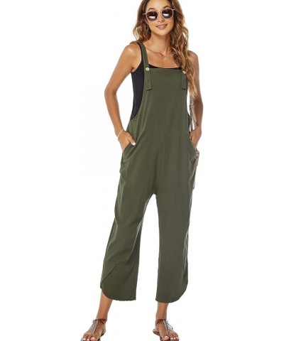 Women's Casual Cotton Bib Overalls Loose Baggy Wide Leg Jumpsuits with Pockets Green $18.87 Overalls