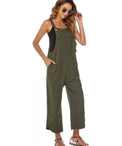 Women's Casual Cotton Bib Overalls Loose Baggy Wide Leg Jumpsuits with Pockets Green $18.87 Overalls