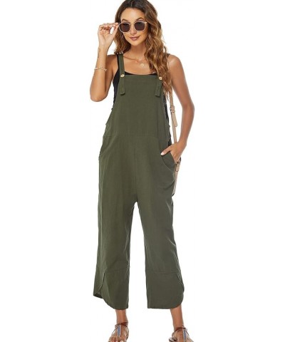 Women's Casual Cotton Bib Overalls Loose Baggy Wide Leg Jumpsuits with Pockets Green $18.87 Overalls