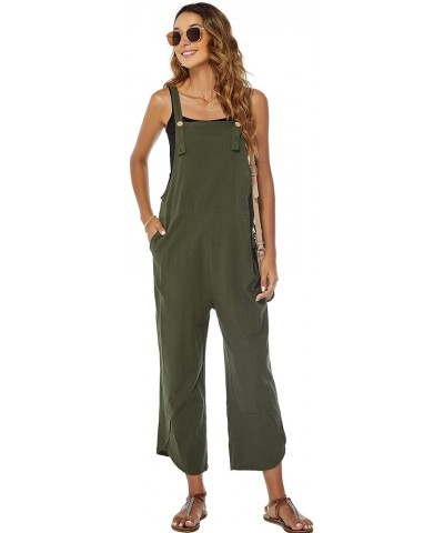 Women's Casual Cotton Bib Overalls Loose Baggy Wide Leg Jumpsuits with Pockets Green $18.87 Overalls