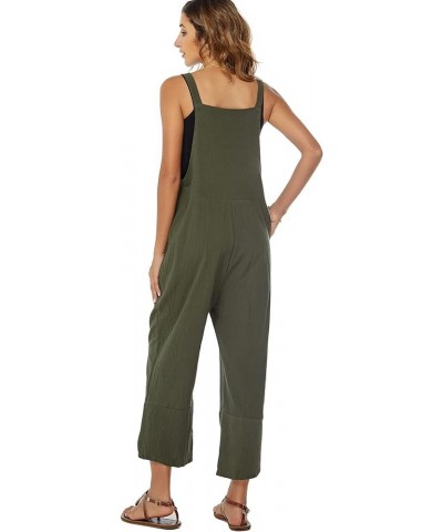 Women's Casual Cotton Bib Overalls Loose Baggy Wide Leg Jumpsuits with Pockets Green $18.87 Overalls