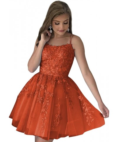 Short Homecoming Dresses for Teens Spaghetti Straps Lace Tulle Prom Dresses 2024 Mini Party Gown Burnt Orange $32.25 Dresses