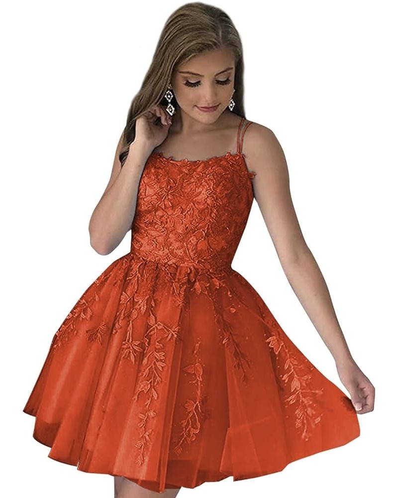 Short Homecoming Dresses for Teens Spaghetti Straps Lace Tulle Prom Dresses 2024 Mini Party Gown Burnt Orange $32.25 Dresses