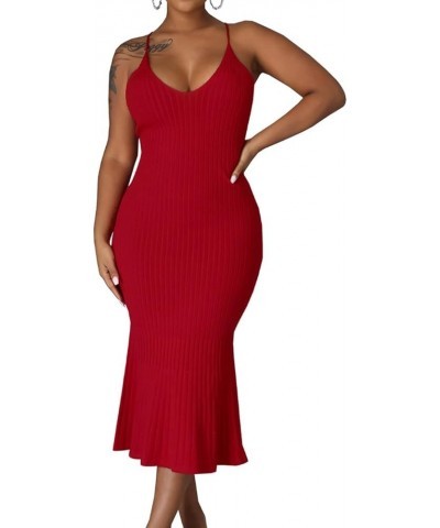 Sexy Sweater Dress for Women Casual Long Sleeve Ribbed Knit Stretchy Pullover Dresses Split Red/Straps $20.25 Sweaters