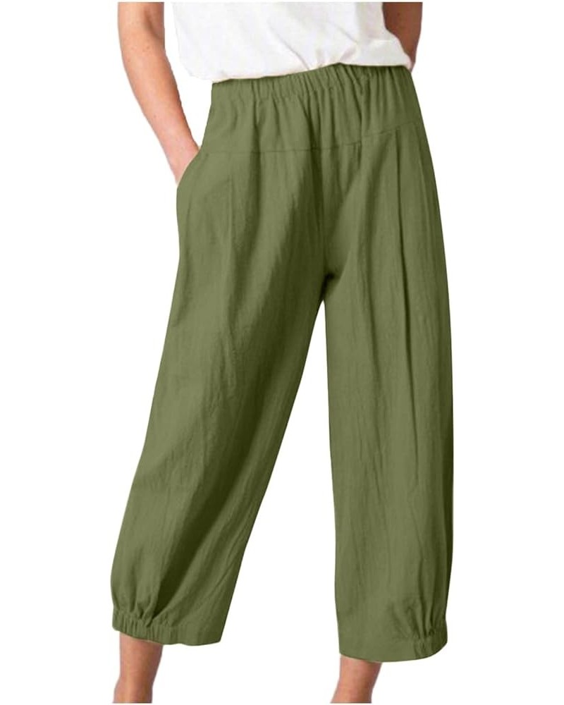 Linen Pants for Women Summer Plus Size Casual 2023 High Waist Capri Pants Loose Wide Leg Cropped Trousers with Pockets J01-ar...