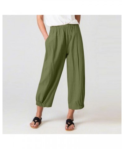 Linen Pants for Women Summer Plus Size Casual 2023 High Waist Capri Pants Loose Wide Leg Cropped Trousers with Pockets J01-ar...