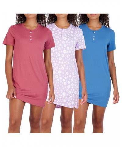 3 Pack: Women's Short Sleeve Henley Nightshirt Nightgown Sleep Dress (Available In Plus Size) Standard Set 2 $20.27 Sleep & L...