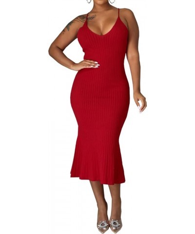 Sexy Sweater Dress for Women Casual Long Sleeve Ribbed Knit Stretchy Pullover Dresses Split Red/Straps $20.25 Sweaters