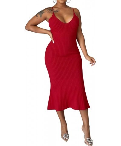 Sexy Sweater Dress for Women Casual Long Sleeve Ribbed Knit Stretchy Pullover Dresses Split Red/Straps $20.25 Sweaters