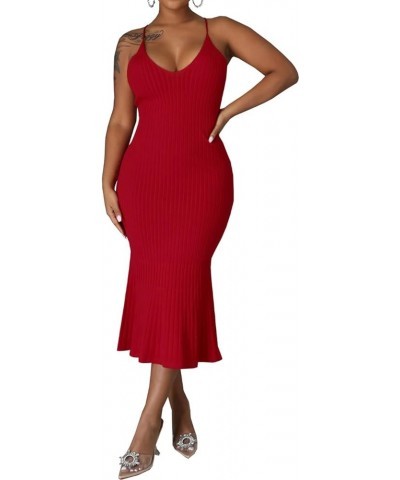 Sexy Sweater Dress for Women Casual Long Sleeve Ribbed Knit Stretchy Pullover Dresses Split Red/Straps $20.25 Sweaters