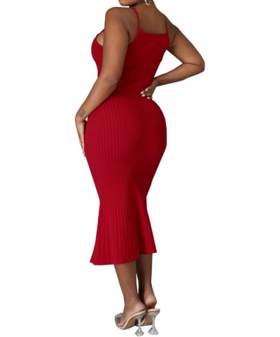 Sexy Sweater Dress for Women Casual Long Sleeve Ribbed Knit Stretchy Pullover Dresses Split Red/Straps $20.25 Sweaters