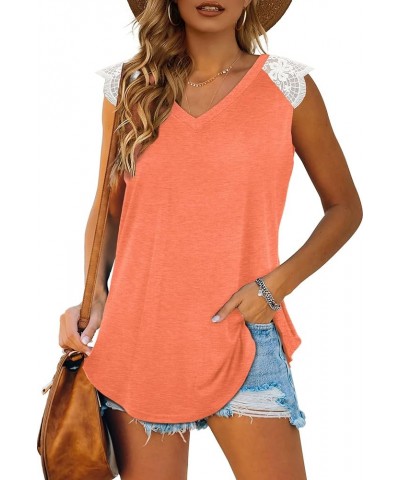 Womens Tank Tops Loose Fit with Lace V Neck Sleeveless Casual 09-orange $7.79 Tanks