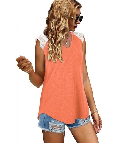 Womens Tank Tops Loose Fit with Lace V Neck Sleeveless Casual 09-orange $7.79 Tanks