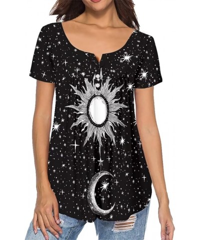 Womens Tops Short Sleeve Clothes Teen Girls Tunic A Galaxy Moon $11.07 Tops