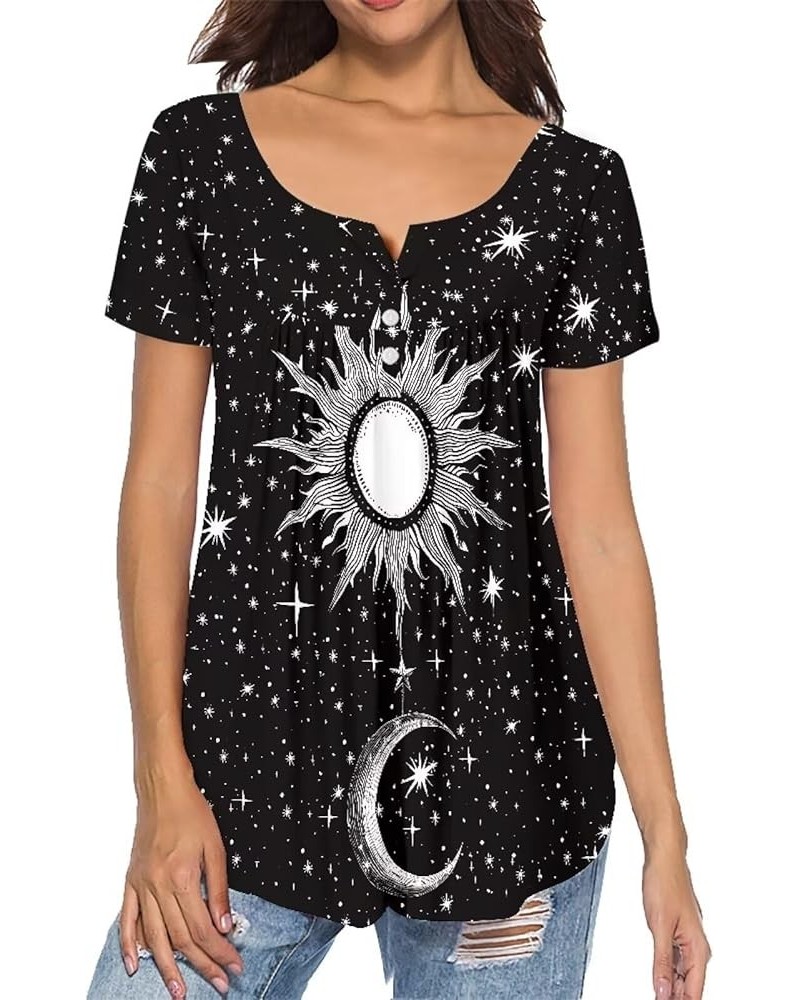 Womens Tops Short Sleeve Clothes Teen Girls Tunic A Galaxy Moon $11.07 Tops