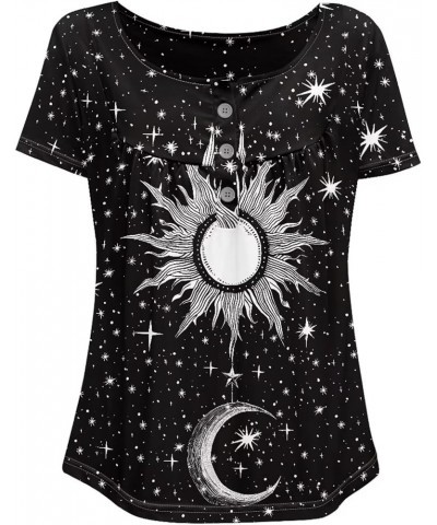 Womens Tops Short Sleeve Clothes Teen Girls Tunic A Galaxy Moon $11.07 Tops