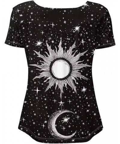 Womens Tops Short Sleeve Clothes Teen Girls Tunic A Galaxy Moon $11.07 Tops