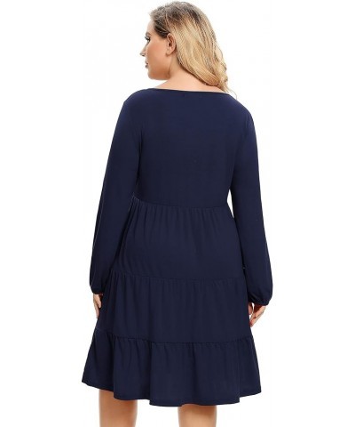 Women's Plus Size Casual Tunic Mini Dress Lantern Sleeve Ruffle Hem V Neck Loose Swing Fall Dresses Plus Size Navy Blue $13.9...