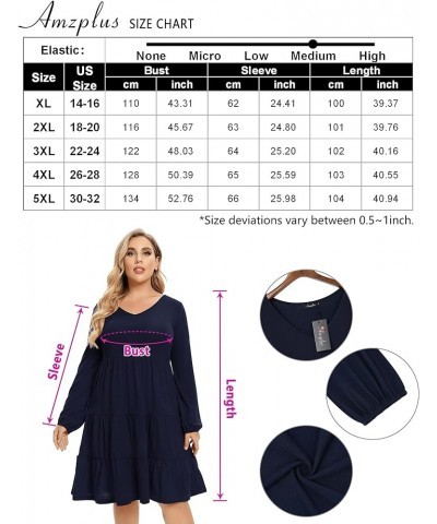 Women's Plus Size Casual Tunic Mini Dress Lantern Sleeve Ruffle Hem V Neck Loose Swing Fall Dresses Plus Size Navy Blue $13.9...