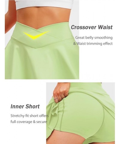 Women's Tennis Golf Skirt with Shorts Pockets Crossover High Waisted Pleated Workout Athletic Skorts A V-waist* - Light Green...