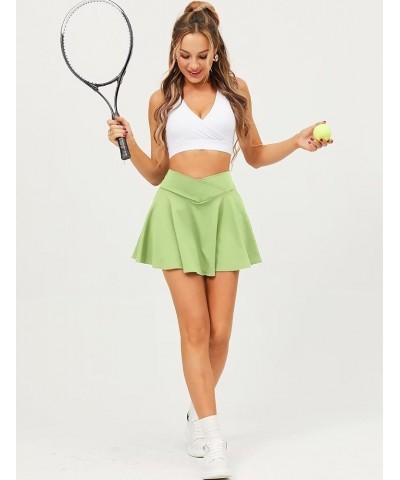 Women's Tennis Golf Skirt with Shorts Pockets Crossover High Waisted Pleated Workout Athletic Skorts A V-waist* - Light Green...