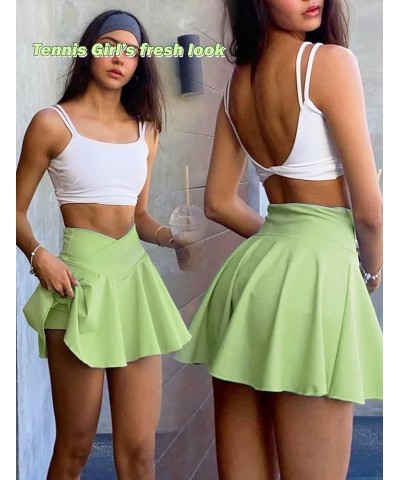 Women's Tennis Golf Skirt with Shorts Pockets Crossover High Waisted Pleated Workout Athletic Skorts A V-waist* - Light Green...