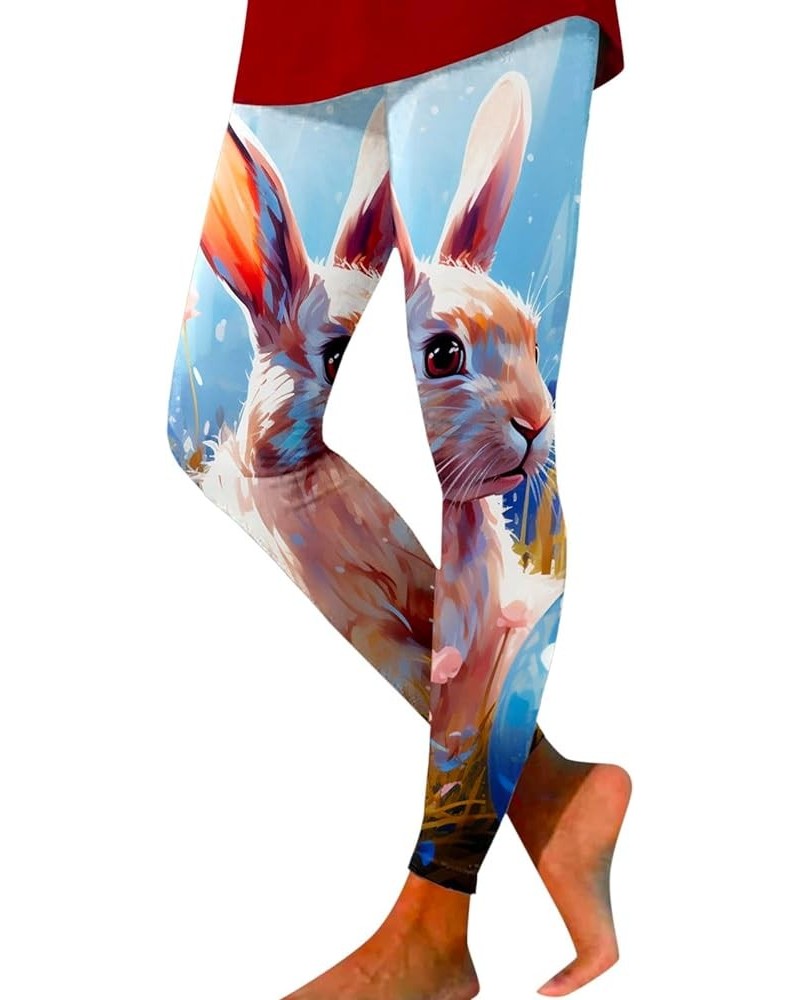 Easter Leggings for Women Cute Bunny Printed Color Block Pants Soft Comfortable Workout Going Out Pants 04 Sky Blue $8.83 Leg...