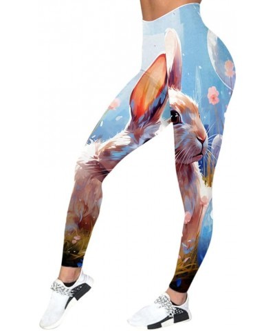 Easter Leggings for Women Cute Bunny Printed Color Block Pants Soft Comfortable Workout Going Out Pants 04 Sky Blue $8.83 Leg...